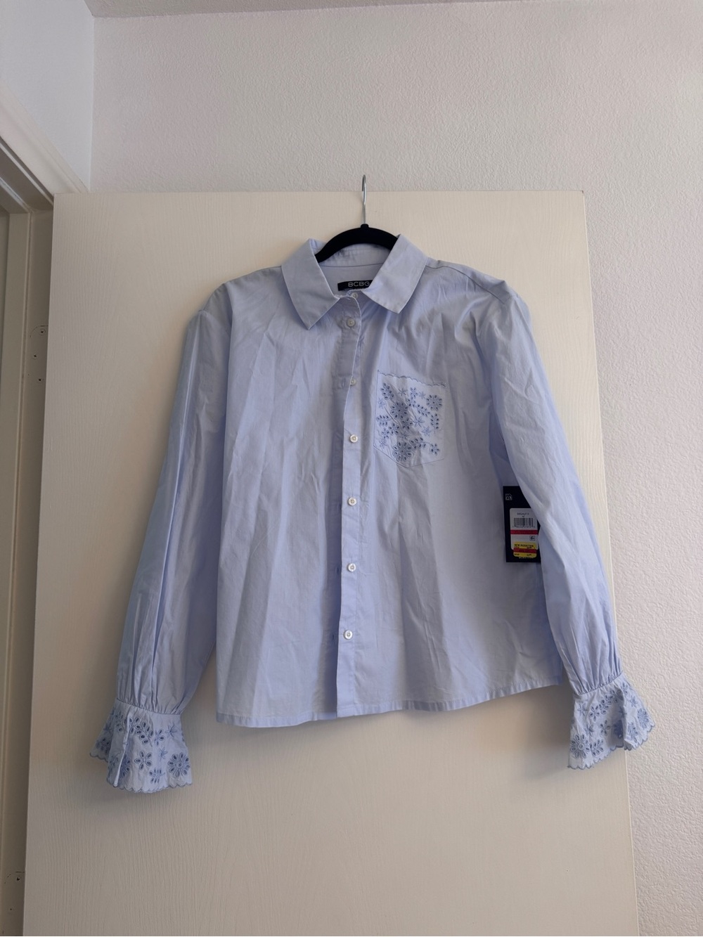 BCBGeneration Light Blue Embroidered Pocket Button-Down Shirt